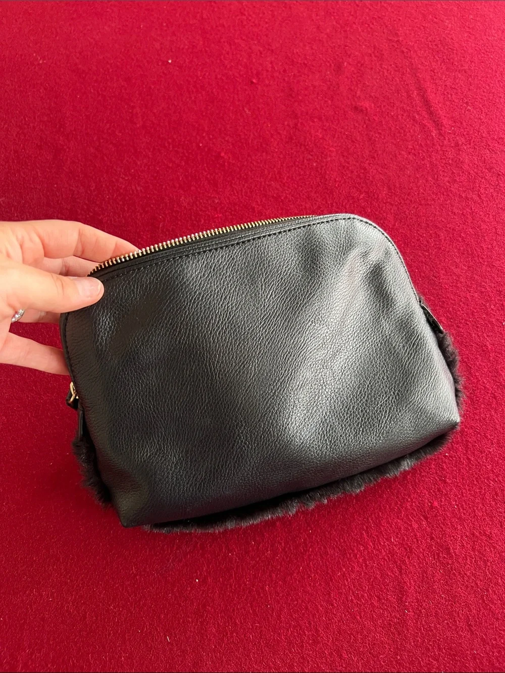 Banana Republic Black Faux Fur bag with Gold Zipper
